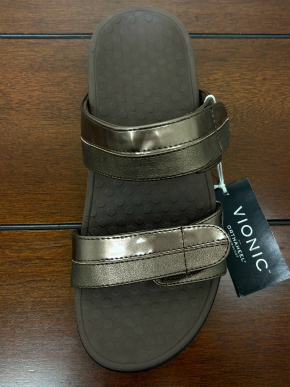 Vionic Metallic Bronze Shore Double-Strap Slide Sandal 11 - Picture 2 of 12